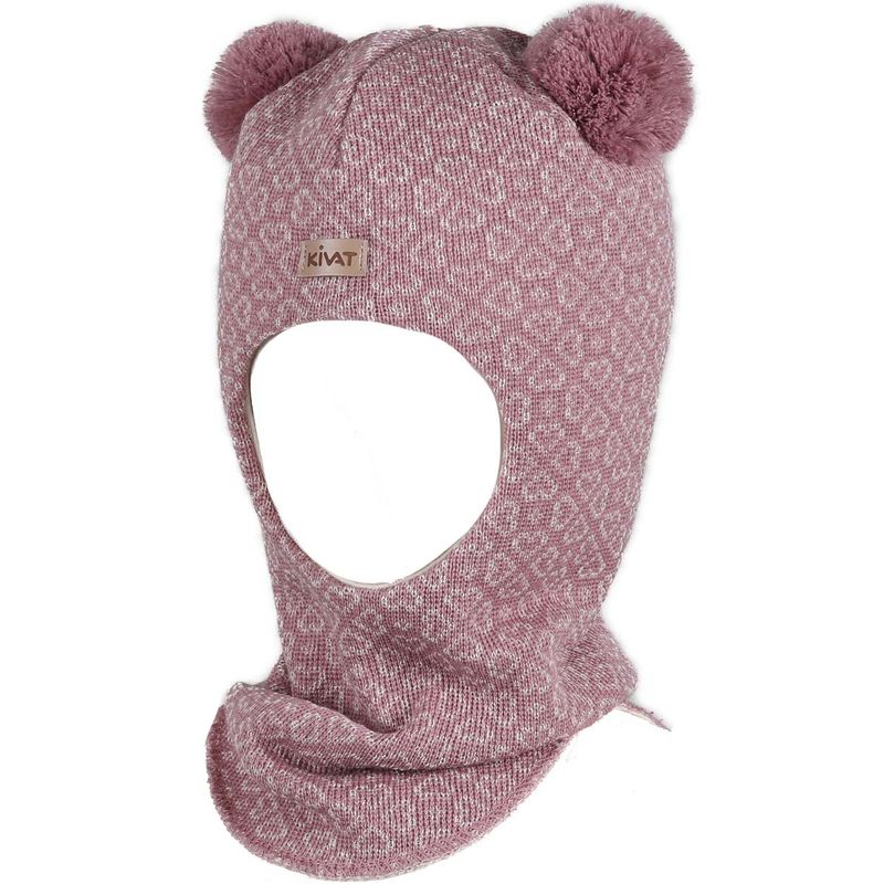 Kivat balaclava med små hjerter og dusker, Creme/Old Rose