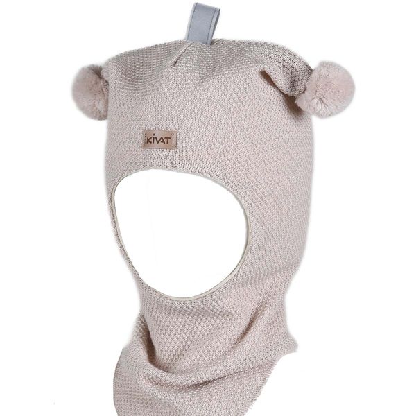 Hovedbilde Kivat balaclava med perlestrikk og dusker, Latte