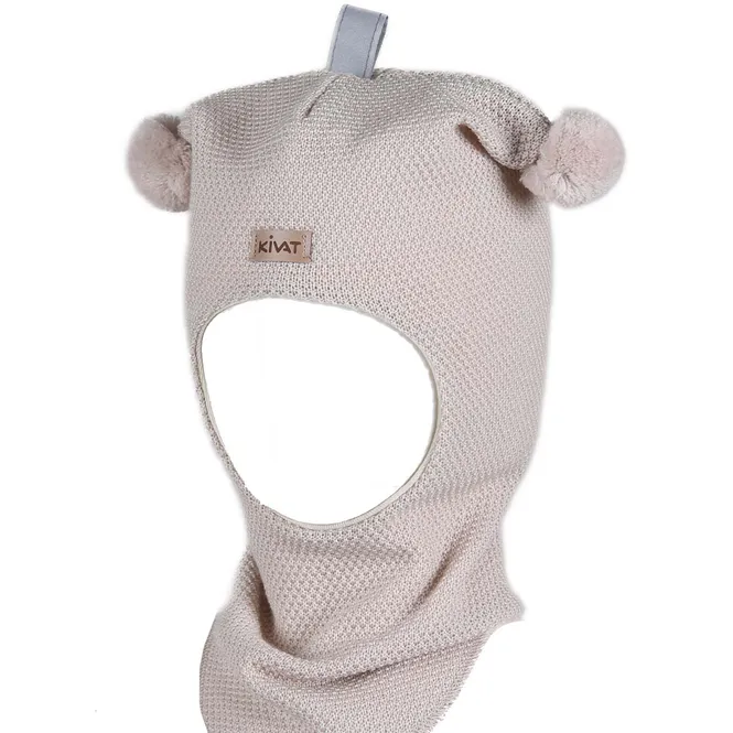 Hovedbilde Kivat balaclava med perlestrikk og dusker, Latte