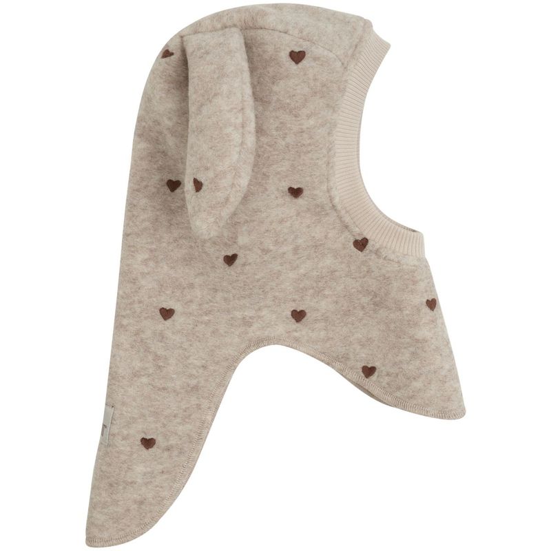 HUTTEliHUT balaclava i ull m/ører og broderi, Sand Melange