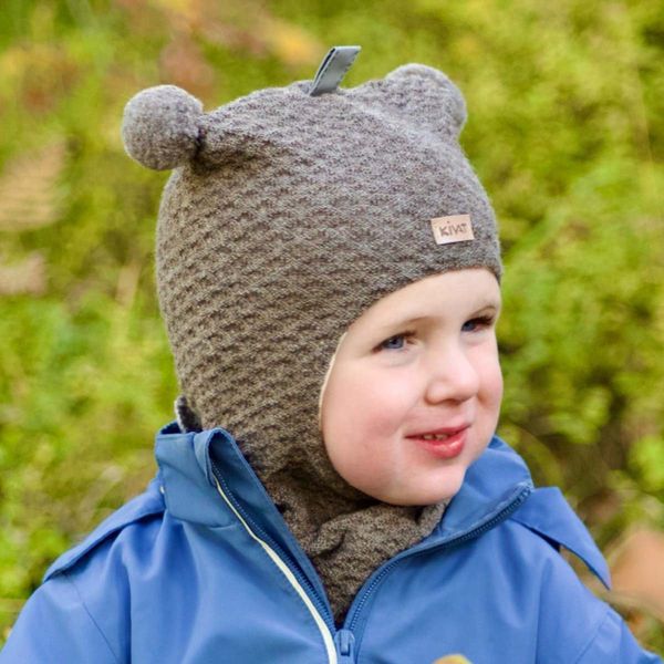 Hovedbilde Kivat balaclava vinterlue med dusker, Brunmelert